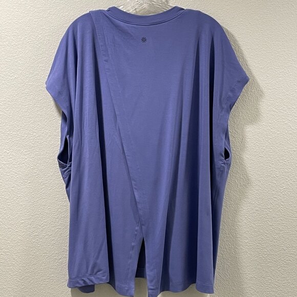 ATHLETA "Essence Away From Body" Short Sleeve V-Neck Split Back Tee, Blue - 3X - Picture 3 of 10
